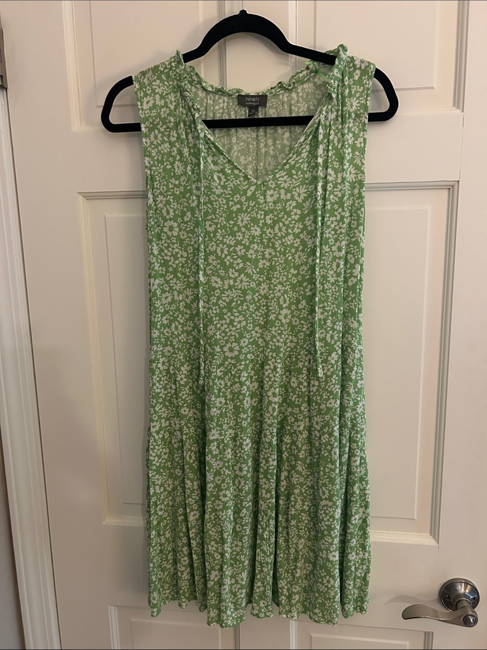 Ninety Light Green and White Floral Tie-Shoulder Mini Dress
